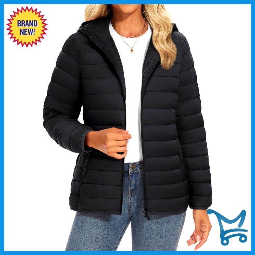 Lightweight Puffer Jacket with Hood, 4 Pockets, Quilted, Winter Coat